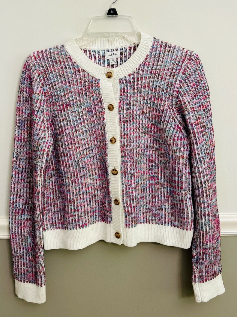 J.Crew Multicolor Ladder Stitch Marled Knit Button Front Knit Cardigan Small